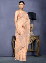 Organza Satin Silk Peach Party Wear Embroidery Work Saree